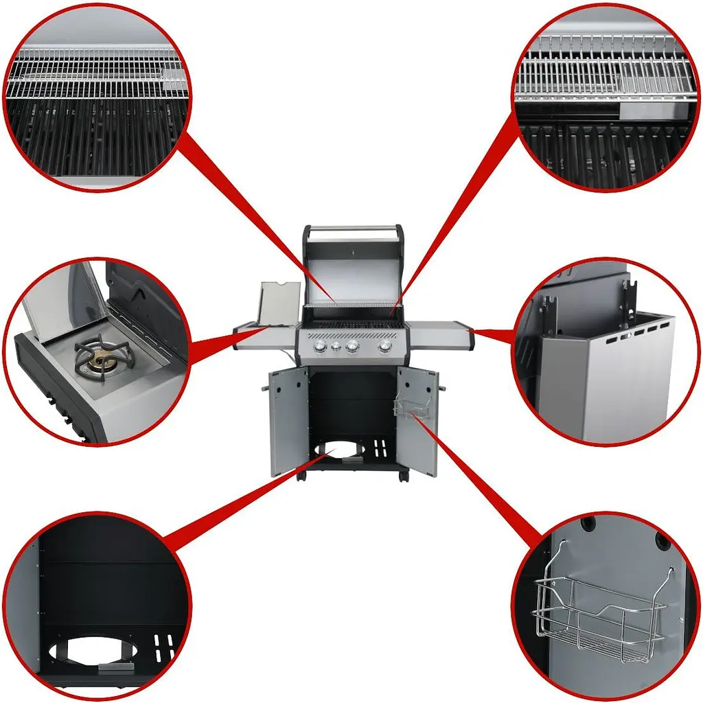 Газовый гриль Santos S-301 с боковой горелкой, нержавеющая сталь (900242) - фото 8