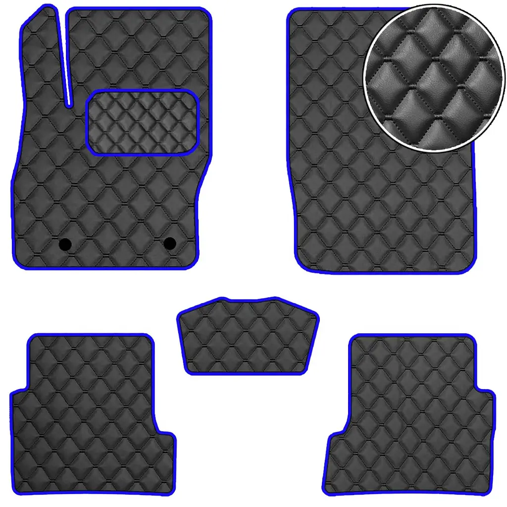 Килимки в салон Екошкіра для Ford Focus II 2004-2010 Чорні-Синій 5 шт (Rombus)