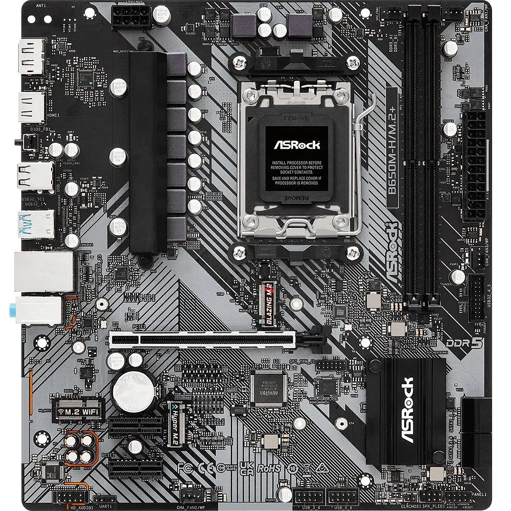Материнська плата ASRock B650M-H/M.2+ (AM5/B650, 2*DDR5, PCIex16, DP/HDMI, 4xSATA, 2xM.2, GLan, 7.1ch, mATX) (B650M-H/M.2+) - фото 6