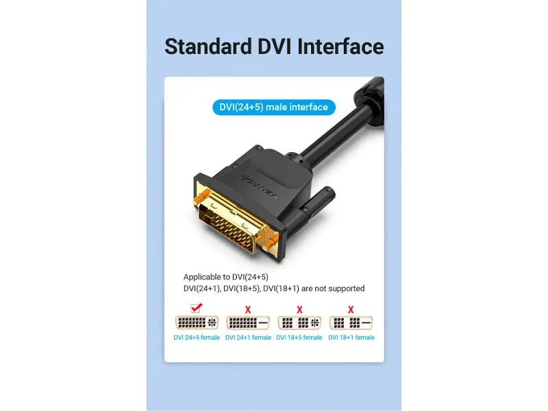 Кабель Vention DVI to VGA 3m Black (EACBI) - фото 12