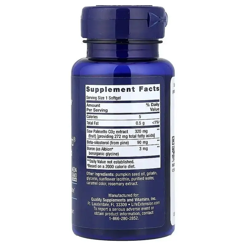 Со Пальметто с бета-ситостеролом Life Extension Saw Palmetto and Beta-Sitosterol мужское здоровье 30 гелевых капсул - фото 2