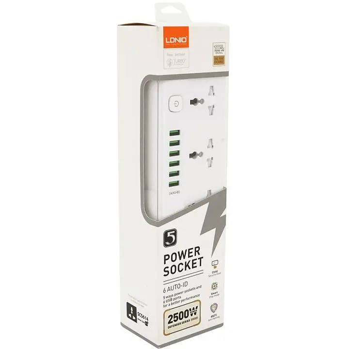 Сетевой фильтр LDNIO SС5614, 5 Розеток + 6 USB, 2 м, сечение 3х0.75 мм, White, Box - фото 3