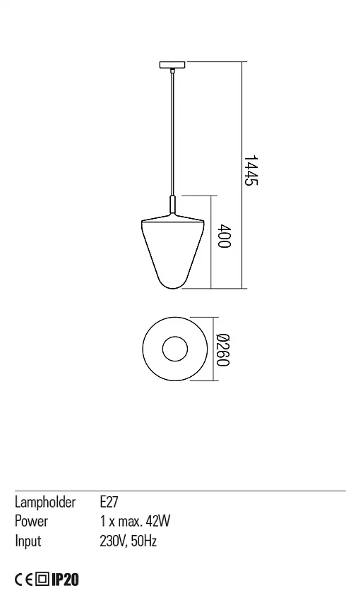 Подвесной светильник Redo PIN SU 1x42W E27 ABAJUR CONIC BK (5.1.1) 01-1398 - фото 3