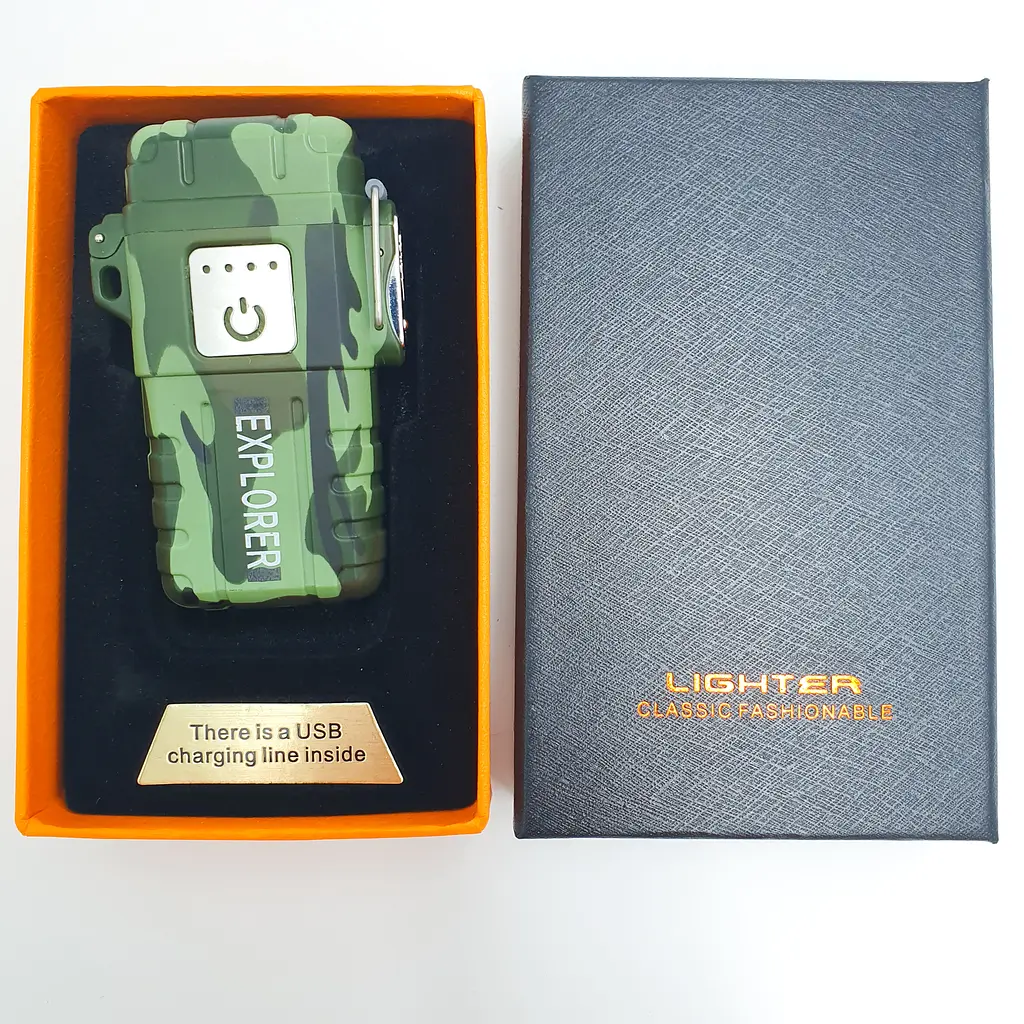 Запальничка електроімпульсна USB сенсорна електрична акумуляторна 2 дуги в подарунковій коробці UKC EXPLORER 6863 камуфляжна - фото 6