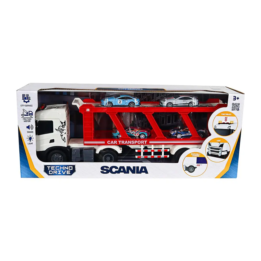 Ігровий набір серії "Large Truck" – АВТОПЕРЕВІЗНИК SCANIA (автоперевізник, 4 машини, світло, звук) TechnoDrive 6414KS - фото 4