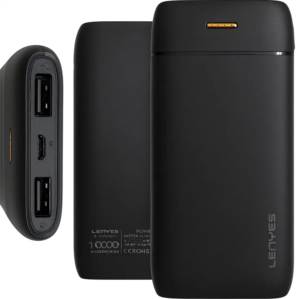 Повербанк LENYES PX167 10000 мА·год з LED-індикатором і 2 USB, чорний