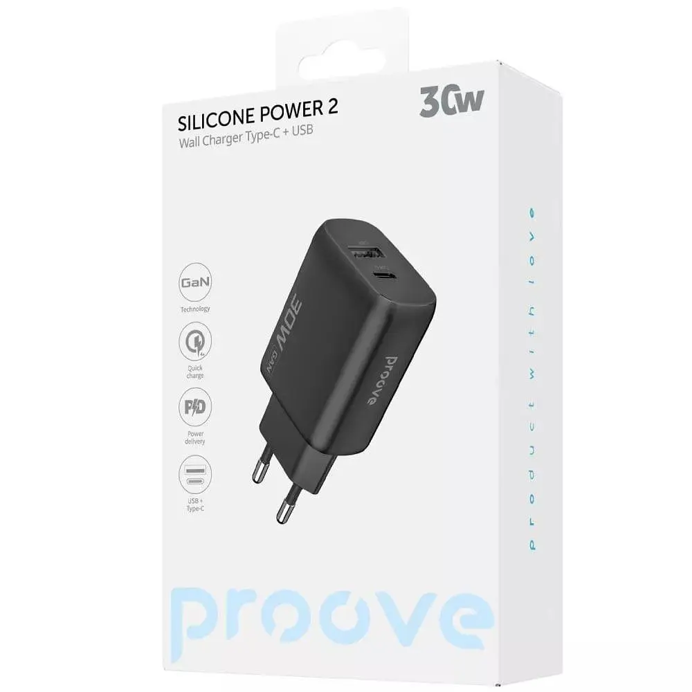 Зарядний адаптер - блок живлення Proove Silicone Power 2 30W (2 порти Type-C + USB) WCSP23110001 чорний - фото 2