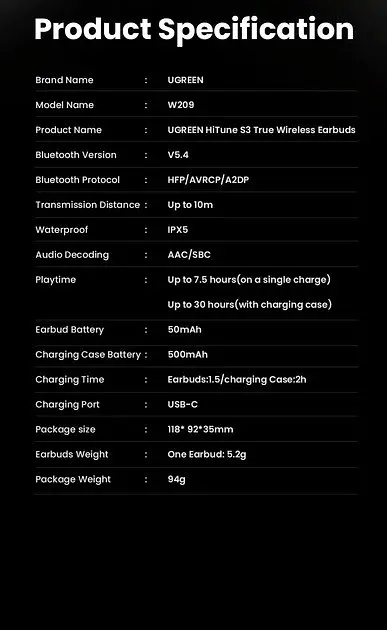 Навушники бездротові Ugreen HiTune S3 WS209 TWS чорні - фото 7
