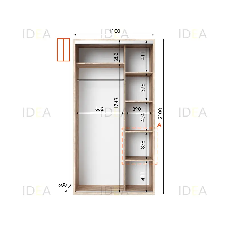 Шафа-купе Idea серія 5 110 x 60 x 210 см Дуб сонома Дзеркало - фото 2