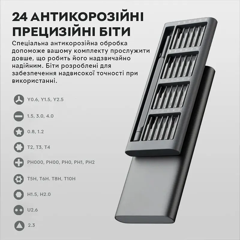 Набір магнітних прецизійних викруток Semi SET 3 25 в 1 для точних робіт, дрібного ремонту в кейсі - Grey - фото 2