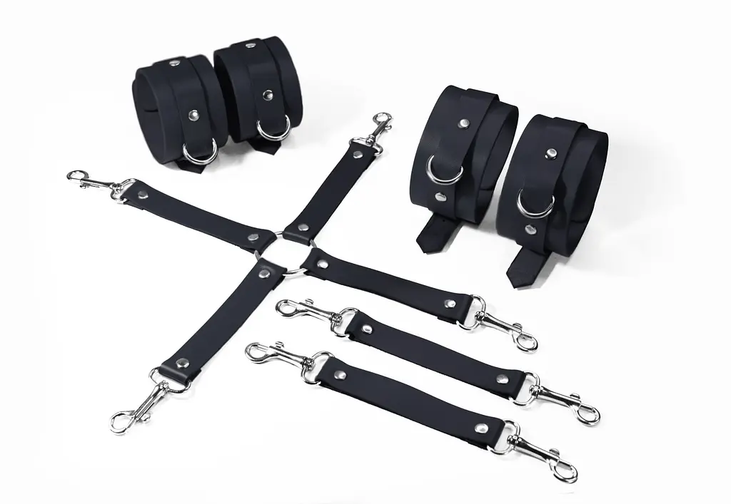 Набір для БДСМ Feral Feelings BDSM Kit 3: наручники, поножі, крестовина, чорний