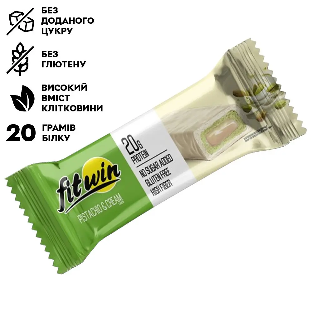 Протеїновий батончик FitWin Protein Bar 33%, 60 грам з начинкою - Фісташка