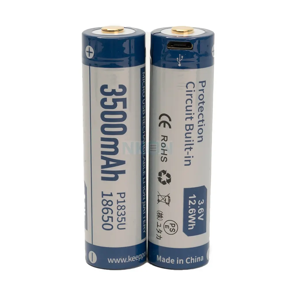 Акумулятор 18650 Keeppower 3500 mAh з microUSB (синій з білим) - фото 2
