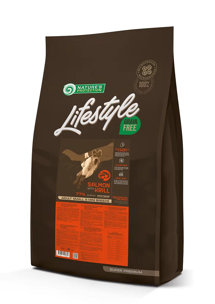 Сухий беззерновий корм з лососем та крилем для собак малих порід Nature's Protection Lifestyle Grain Free, 10 кг