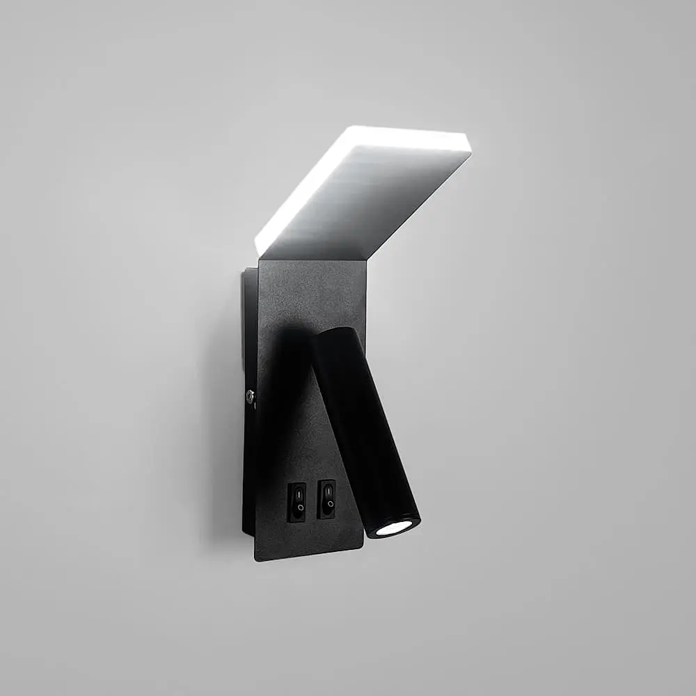 Чорне бра із спотом та верхньою підсвіткою на 2 вимикачі 24х7х13 см Line F Арт. WJ116/2 BK|BK - фото 5