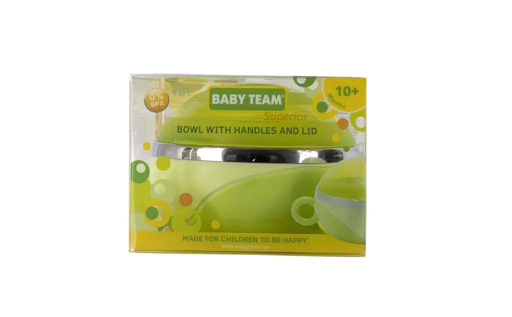 Тарілка глибока з кришкою і ручками, з нержавіючої сталі 10+ Baby team 240 мл Зелений - фото 5