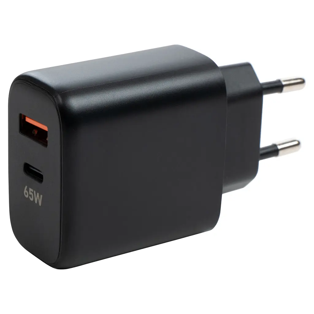 Зарядний пристрій Vinga GaN 65 Вт, PD + QC, настінний, порти: 1xUSB-C + 1xUSB-A (VCPCHCA65B) - фото 2