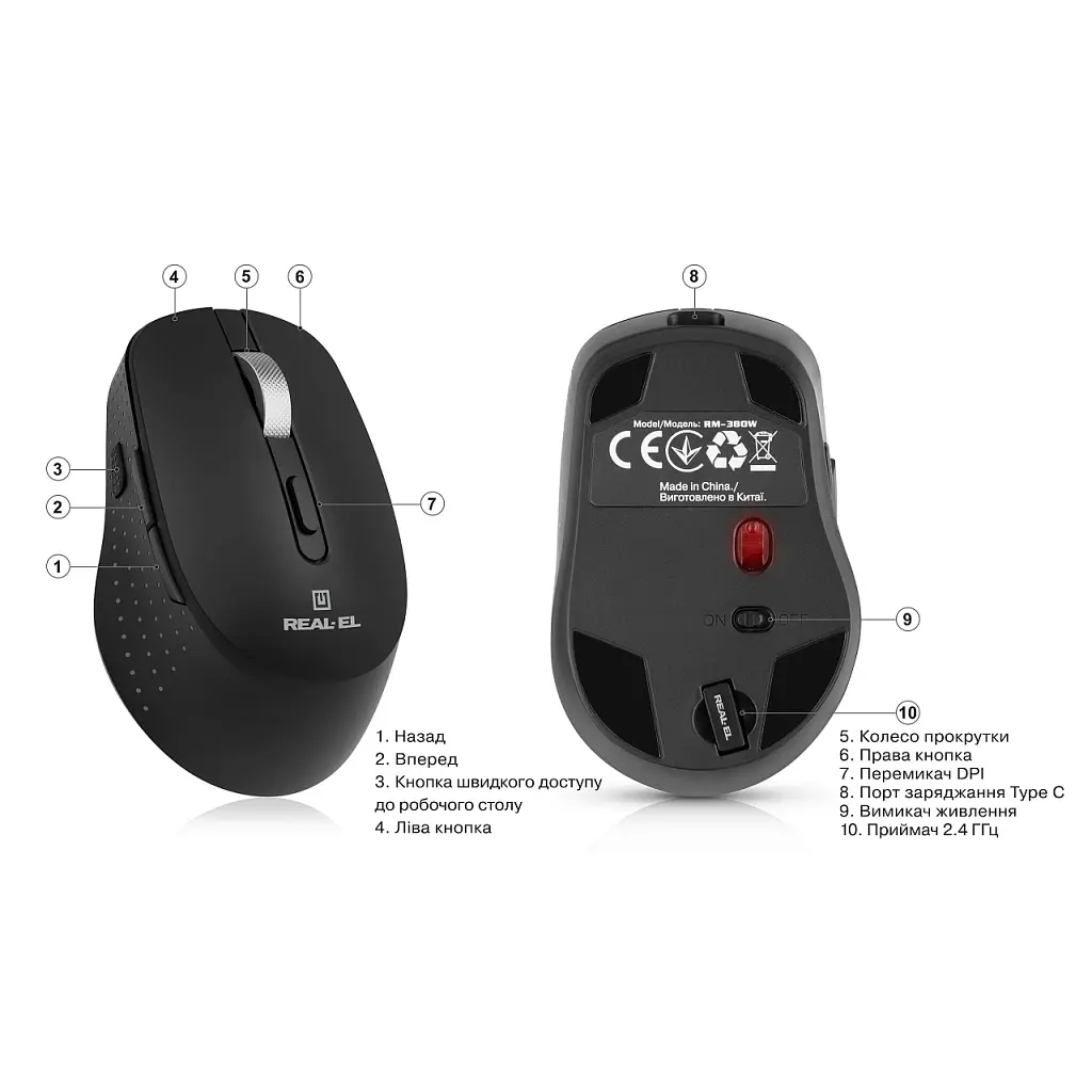 Мишка REAL-EL RM-380W Wireless Black (EL123200057) - фото 2