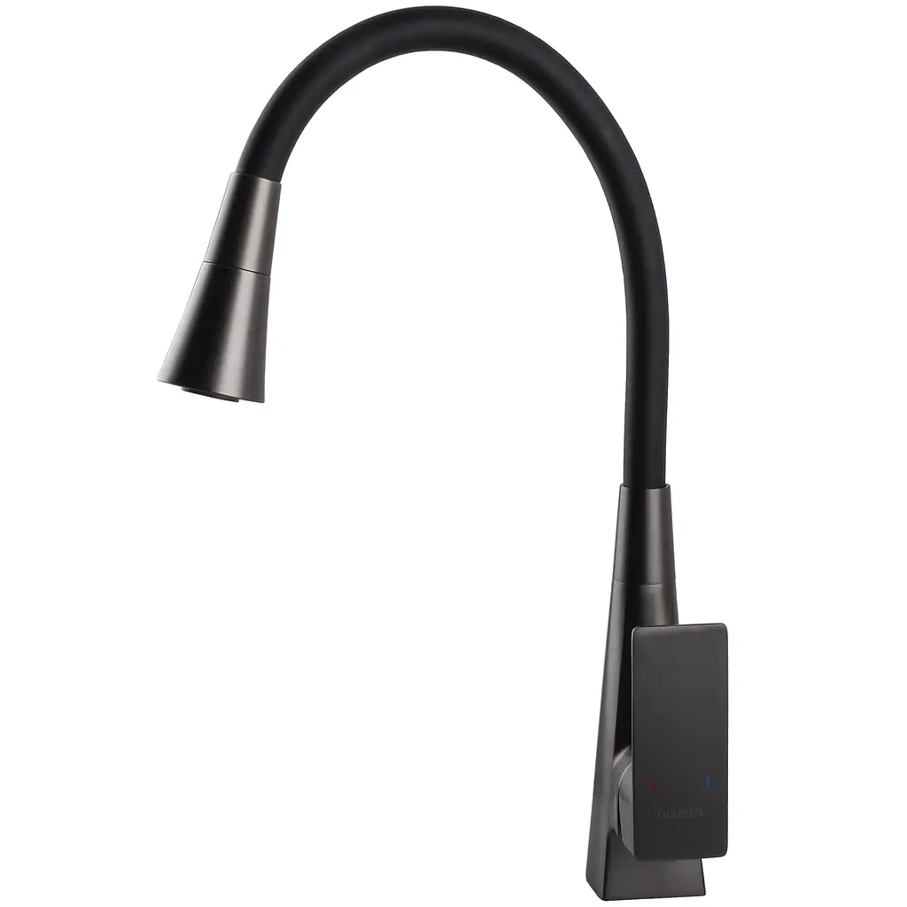 Змішувач Globus Lux NIAGARA GLN-0203SM-GP одноричажний поворотний для кухні графіт чорний з системою швидкого монтажу - фото 2