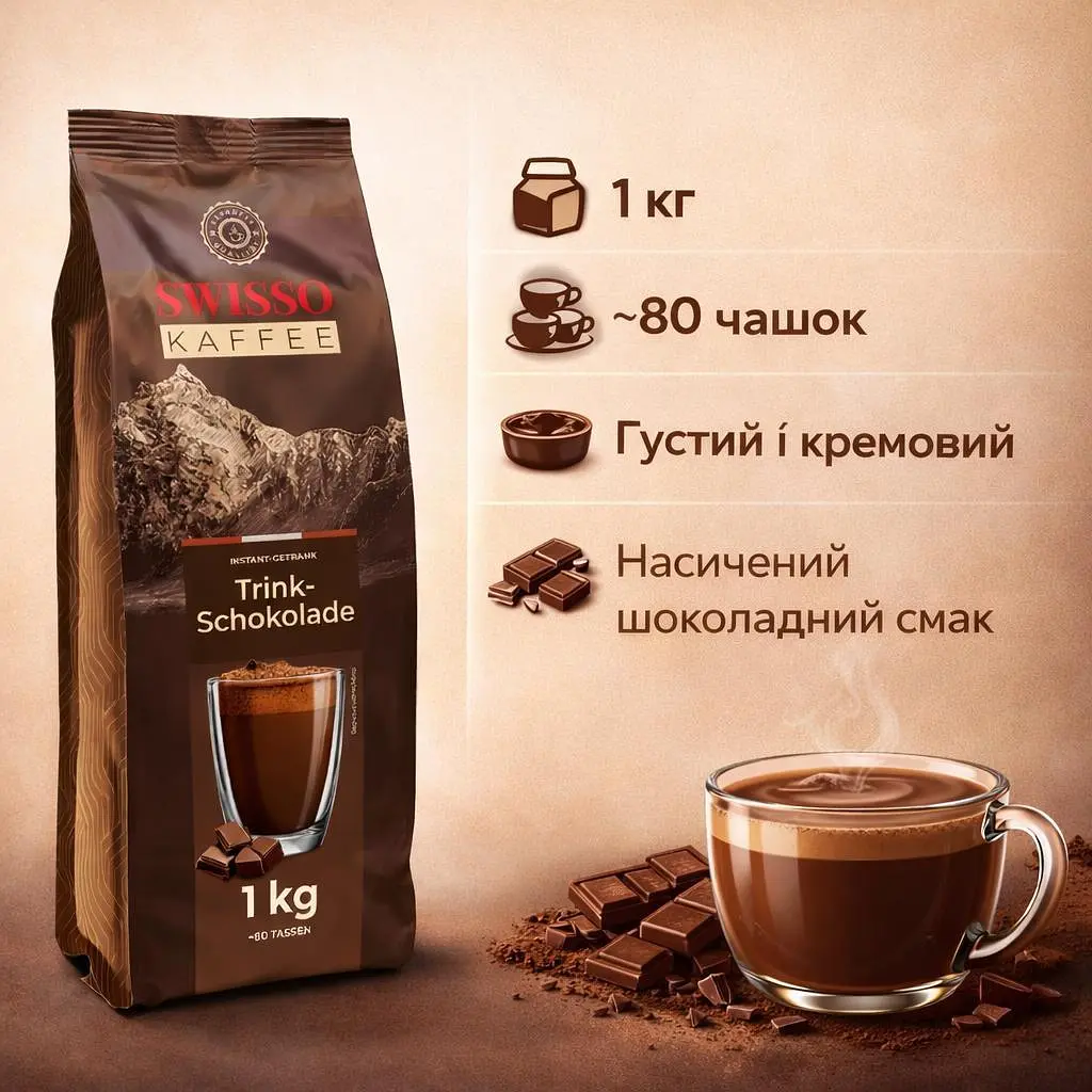 Гарячий шоколад Swisso Kaffee Trink-Schokolade 1 кг розчинний - фото 3