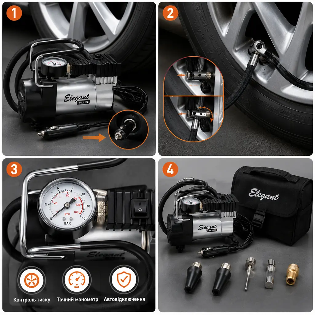 Автомобільний компресор Force PLUS 12v 150вт 35л 7атм 14А (EL 100 020) - фото 2