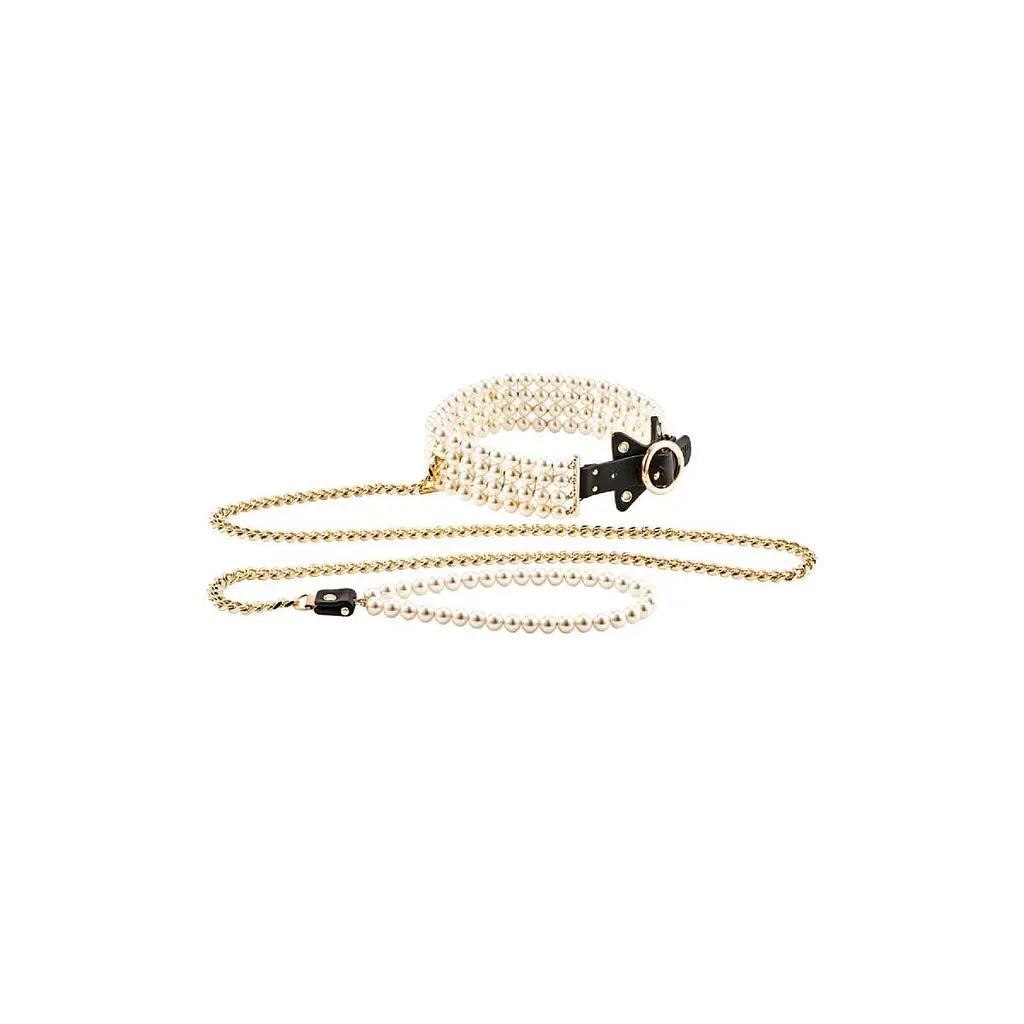 Ошийник з повідцем Guilty Pleasure BDSM Luminous Pearl Leash Collar (золотий) - фото 4
