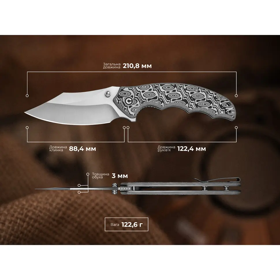 Ніж складаний туристичний Civivi Pentad (8.8 см) Nitro-V / Micarta чорний/білий - фото 15