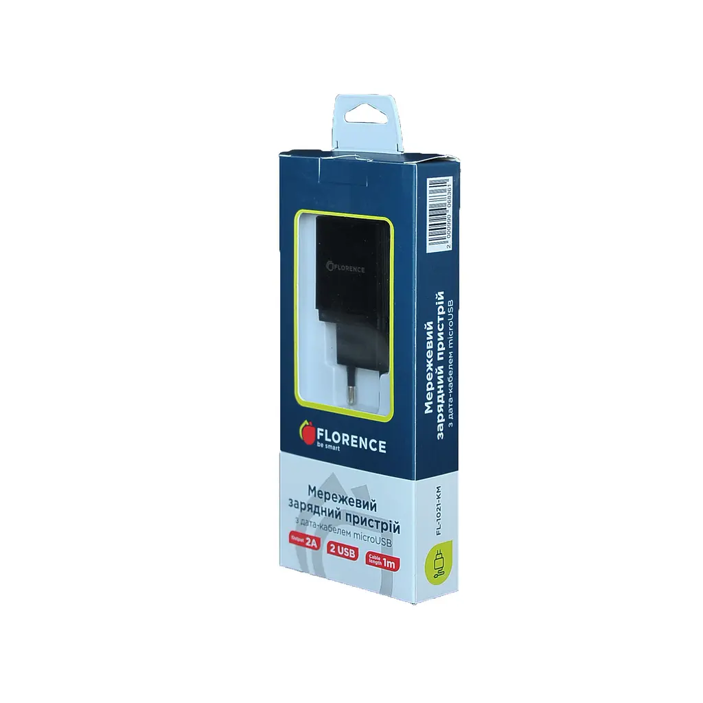Зарядное устройство Florence 2 юбка входа 2 ампера сила тока + кабель microUSB - фото 3