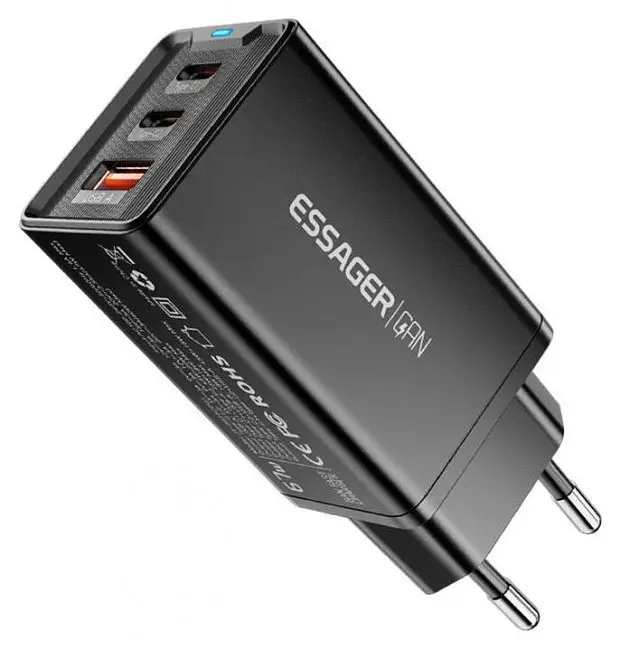 Зарядное устройство для EssagerKolsang 67w GaN Travel Charger 3 порта 2C + A черный - фото 3