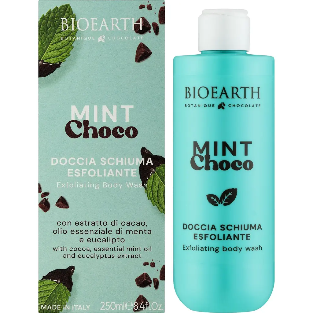 Гель для душа Bioearth Botanique Chocolate Mint Choco Exfoliating Shower Gel Мята и шоколад отшелушивающий 250 мл - фото 2