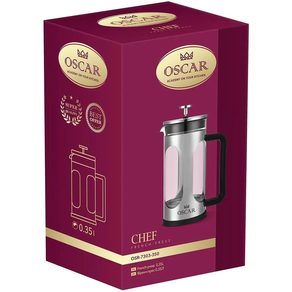 Френч-прес з нержавіючої сталі Oscar Chef 350 мл сталевий (OSR-7303-350) - фото 5