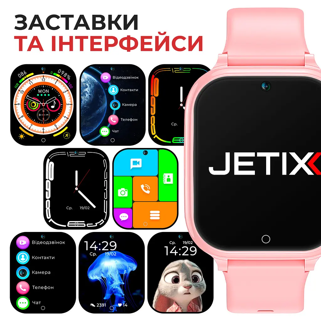 Дитячий смарт-годинник JETIX G100 4G зі змінним корпусом (в комплекті Рожевий, Бузковий, Жовто-синій) - фото 6