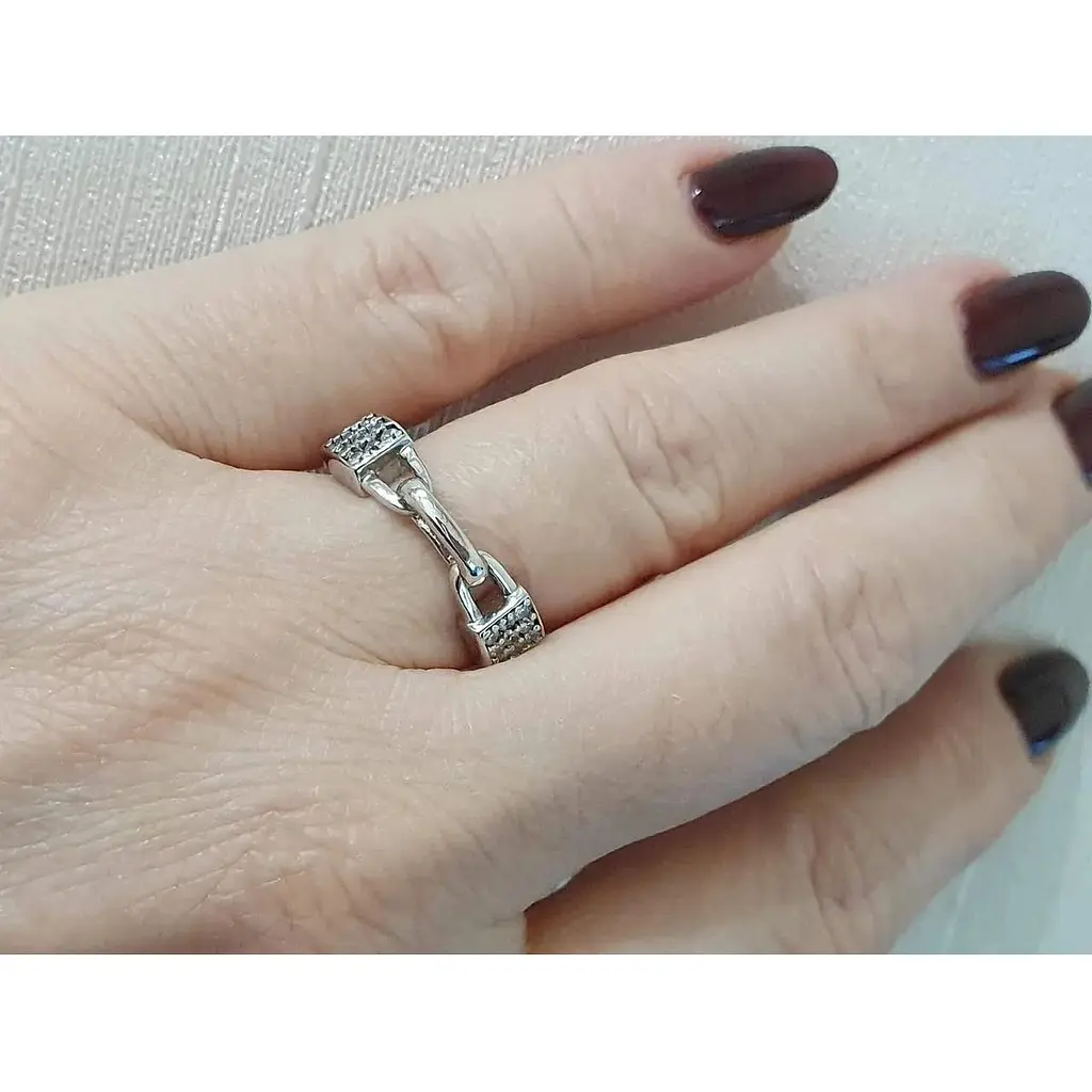 Срібне кільце Aurora Замочок з керамікою і фіанітами. С1157Б - фото 2