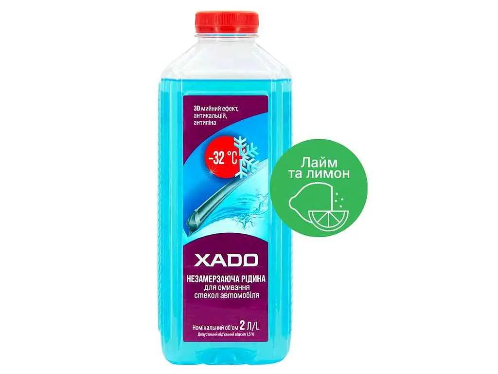 Омивача скла XADO Зима 2л "Лимон і лайм" Незамерзна -32 С (каністра)