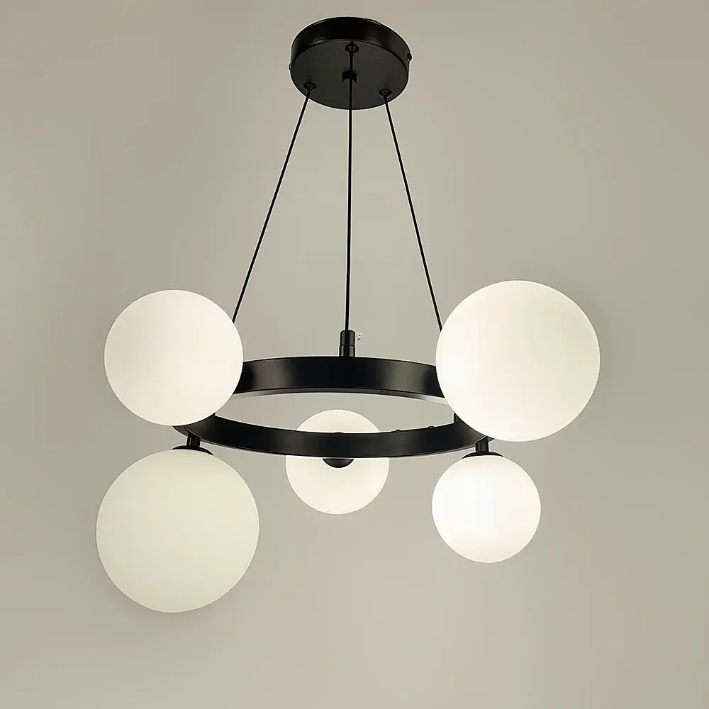 Кольцевая люстра с 5 белыми плафонами в черном корпусе Ст. AT 32/5 BK | Line F - фото 6