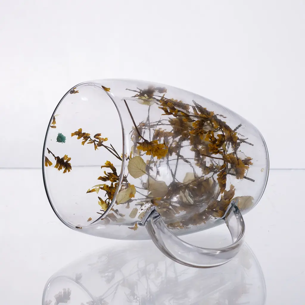 Чашка стеклянная с двойными стенками с декором желтых сухоцветов 350 мл Желтый Yiwu 64486-43 - фото 5