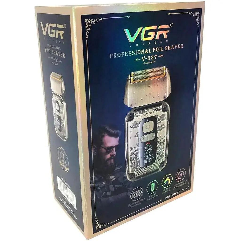 Электробритва VGR V-337 для влажного и сухого бритья с водонепроницаемым корпусом IPX6 и LED-дисплеем золотистая (44231-V-337_678) - фото 4