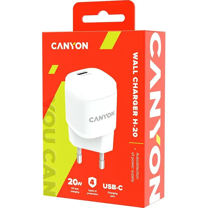 Сетевое зарядное устройство Canyon USB-C PD 20W Mini Wall Charger H-20 White - фото 4