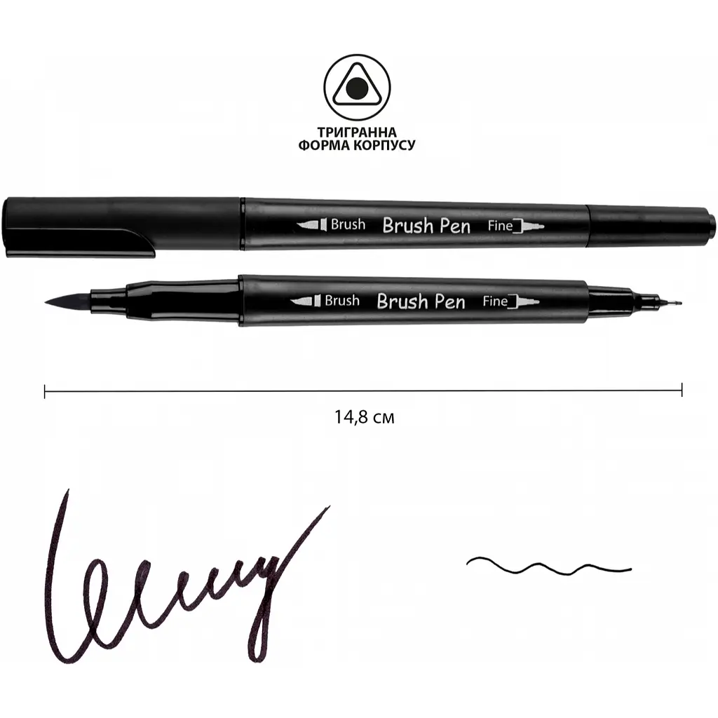 Маркер акварельний Santi Brush Pen SW-27 чорний двосторонній 6 шт. (391027) - фото 2