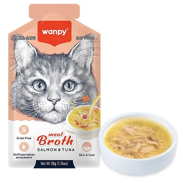 Беззерновий рідкий корм для котів Wanpy Salmon&Tuna ВАНПІ СУП З ЛОСОСЕМ І ТУНЦЕМ, пауч 50 г