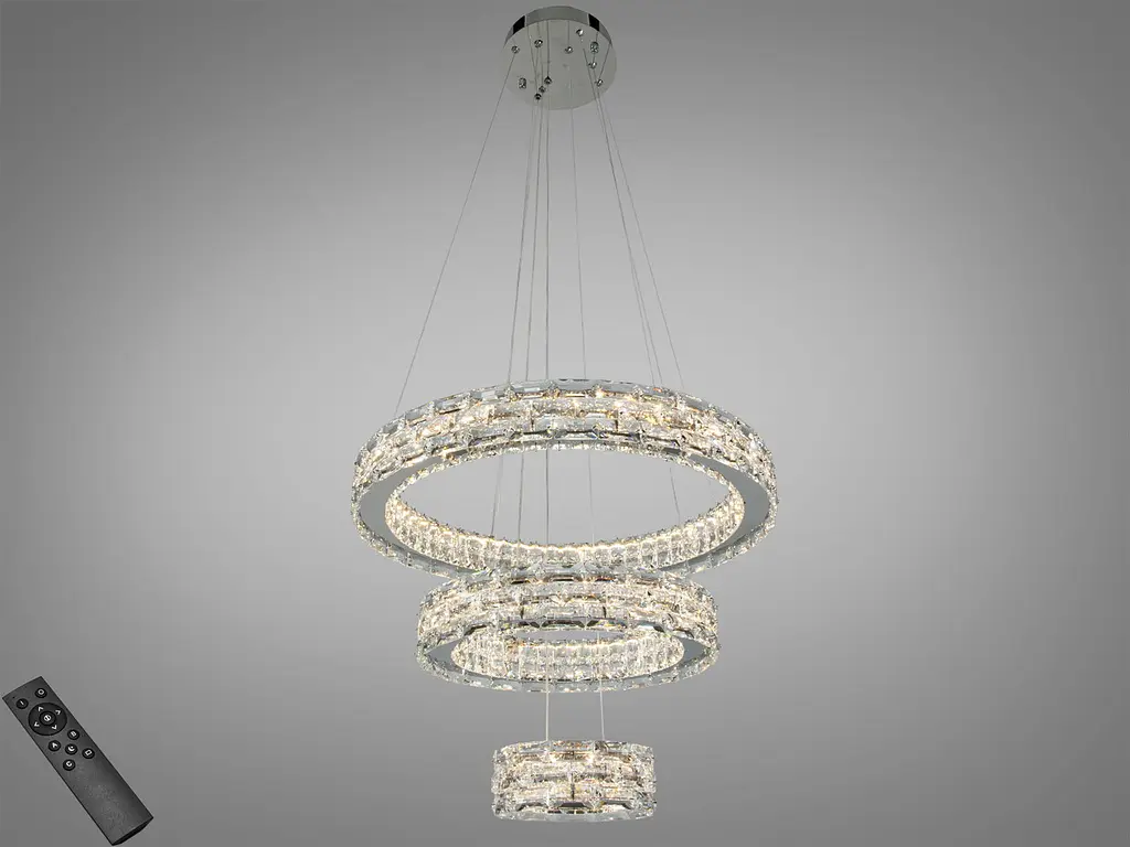 Підвісна LED-люстра Diasha 7896/600+400+200CH з трьома кришталевими кільцями, пультом, 70 W, CH, 59 см, 12-20m2 - фото 2