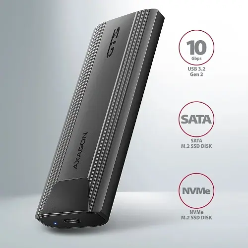 Кишеня зовнішня Axagon GTS, Grey, M.2, Type-C 3.2 Gen 2, 1xM.2 NVMe / SATA, формат 2230/2242/2260/2280, алюмінієвий корпус (EEM2-GTS2) - фото 5