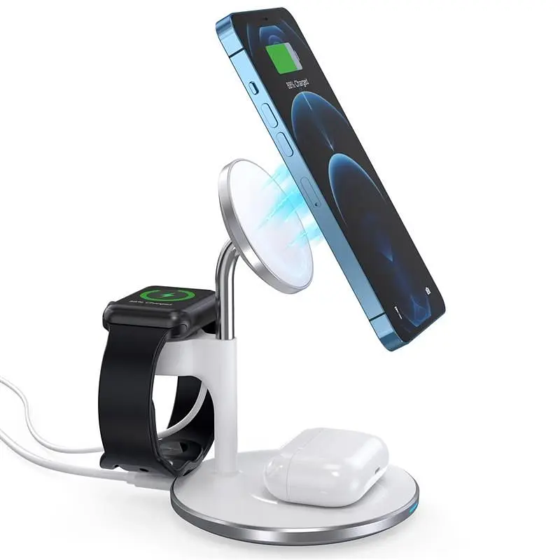 Магнітний бездротовий зарядний пристрій Choetech 3in1 Magnetic wireless charger station for iPhone (T586-F) - фото 3