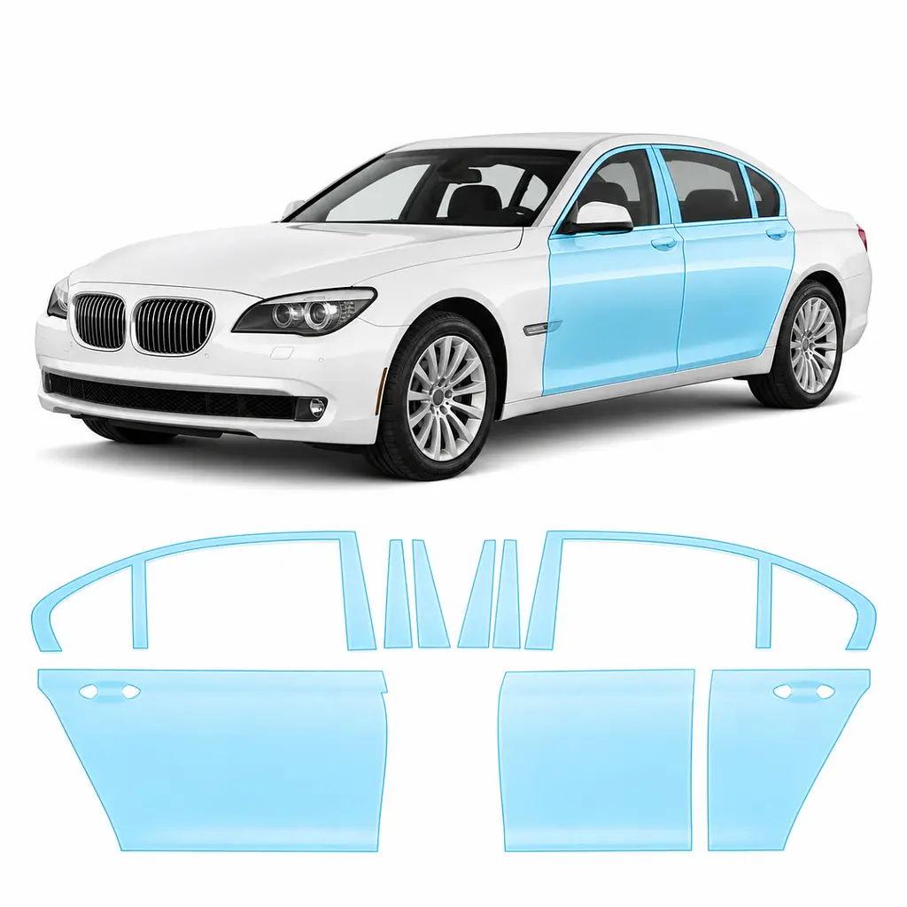 Антигравійна захисна бронеплівка за лекалами для BMW 7 Series F01/F02 2008-2015 - зони дверей і стійки вікон