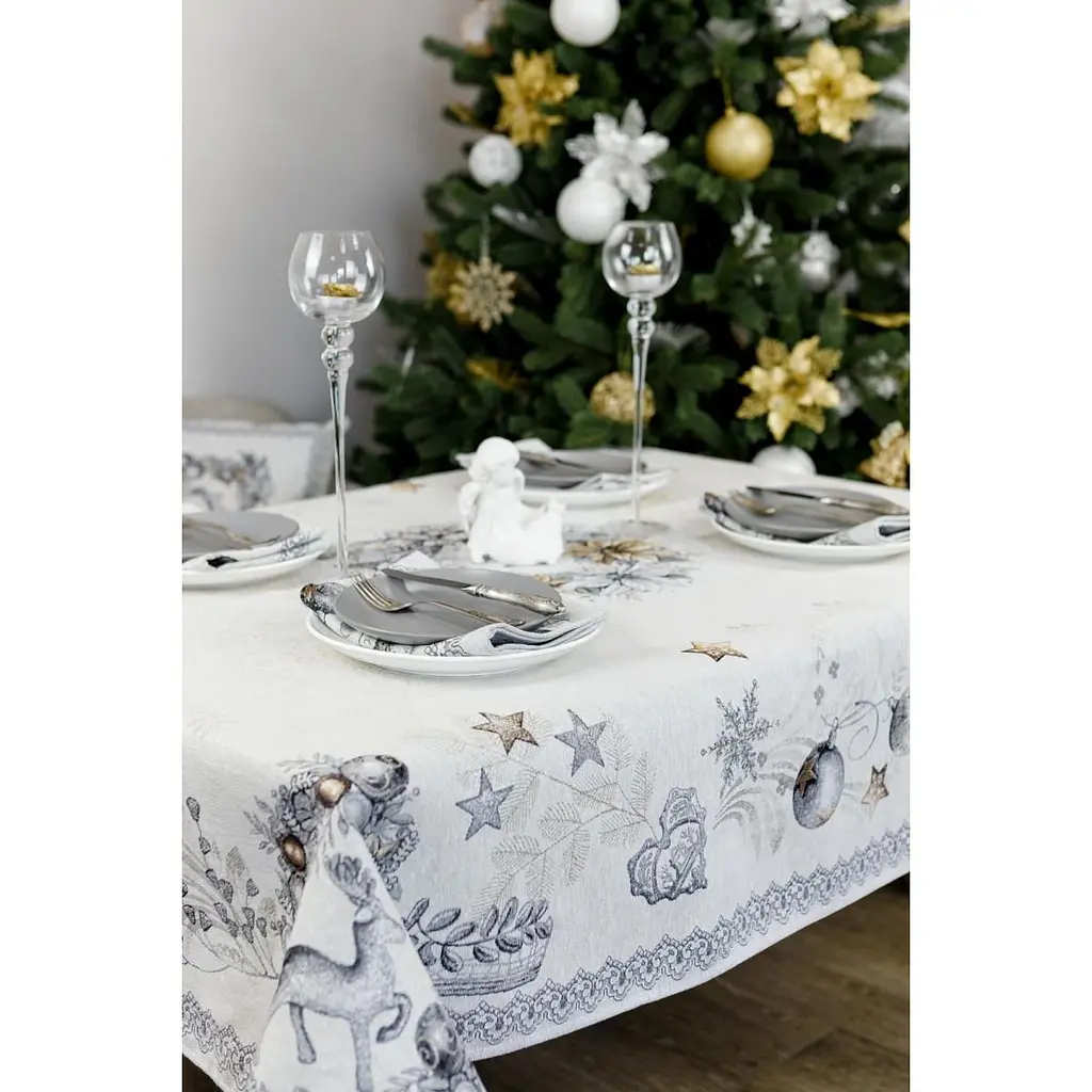 Скатертина гобеленова Прованс Silver Star 300х135 см сіра (31275) - фото 7