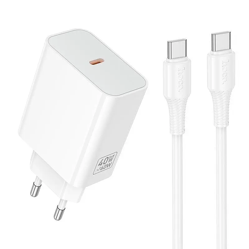 Адаптер мережевий HOCO C to C cable Source single port PD charger set C162A 1Type-C, 40W/3A, PD/QC - фото 3