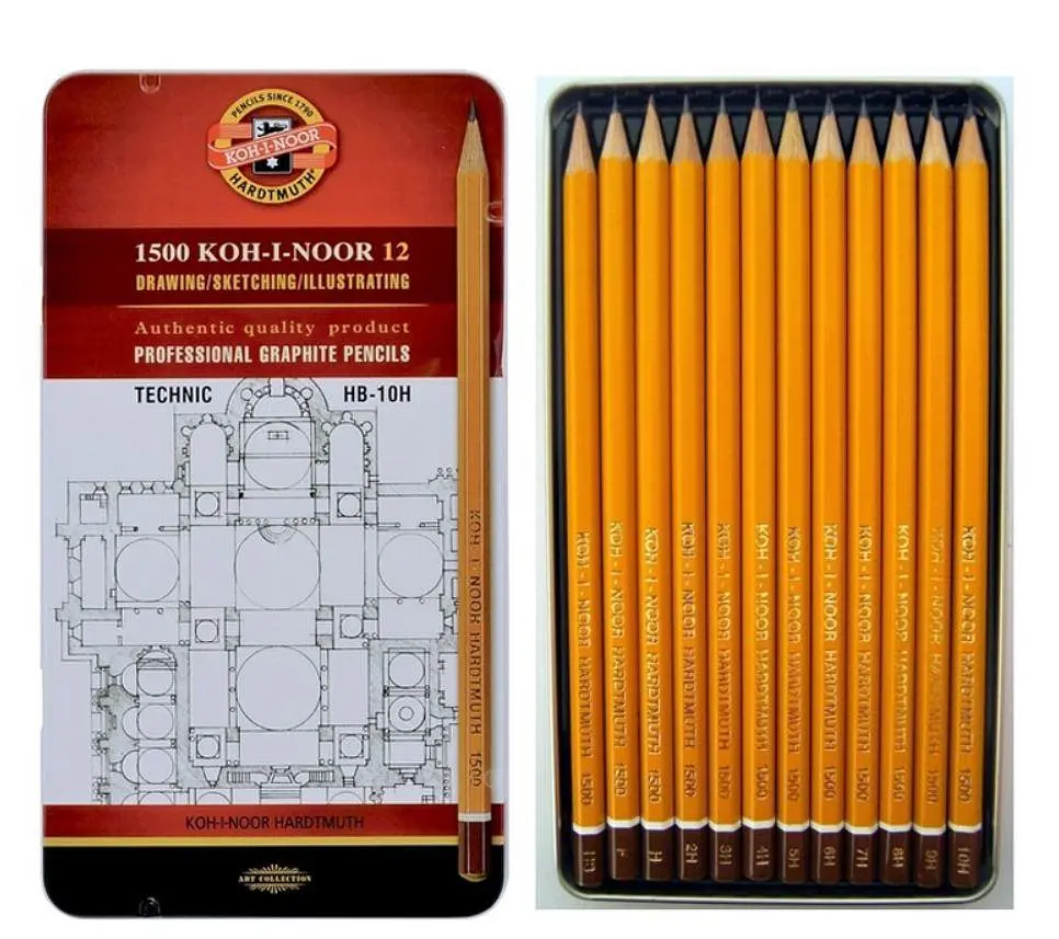Набір графітних олівців "Koh-i-Noor" /1502.I/ Technic д/техн. робіт, HB-10H, 12шт, метал. уп. (1/12) - фото 2
