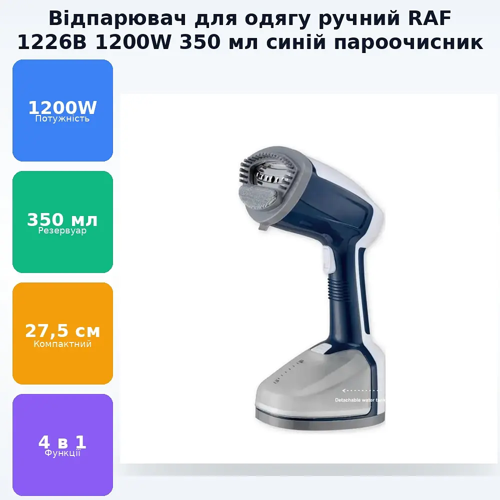 Відпарювач для одягу ручний пароочисник RAF 1226B 1200W 350 мл синій - фото 2