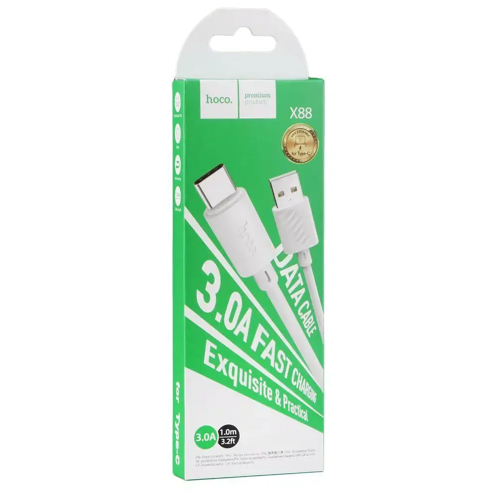 Кабель HOCO X88 Gratified charging data cable for Type-C 3A 1m Білий - фото 2