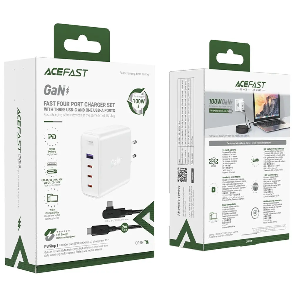 Зарядний пристрій Acefast A37 USB/3 Type-C QC PD 100W білий + кабель Type-C to Type-C - фото 5